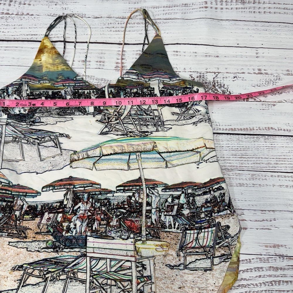 Amanda Uprichard Cami Women M Beach Sunset Graphic 100% Silk Spaghetti Strap - Picture 4 of 10